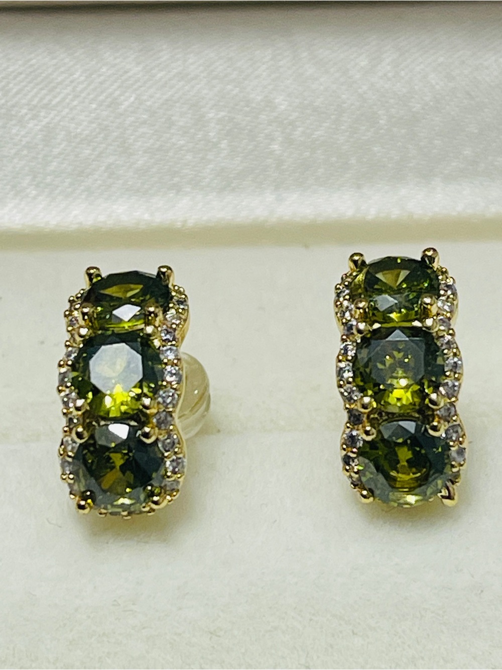 Sterling silver Gold tone Green tourmaline Crystal Hoop Earrings